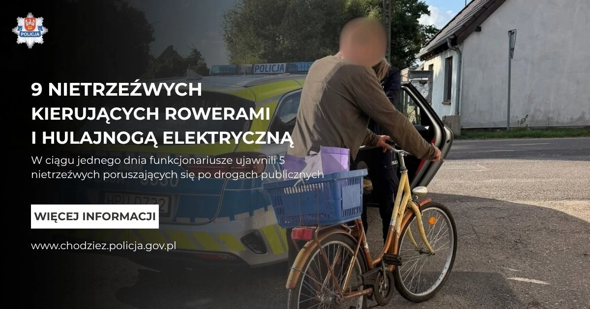 Chodzież: 9 pijanych rowerzystów i hulajnożysta w ciągu jednego dnia