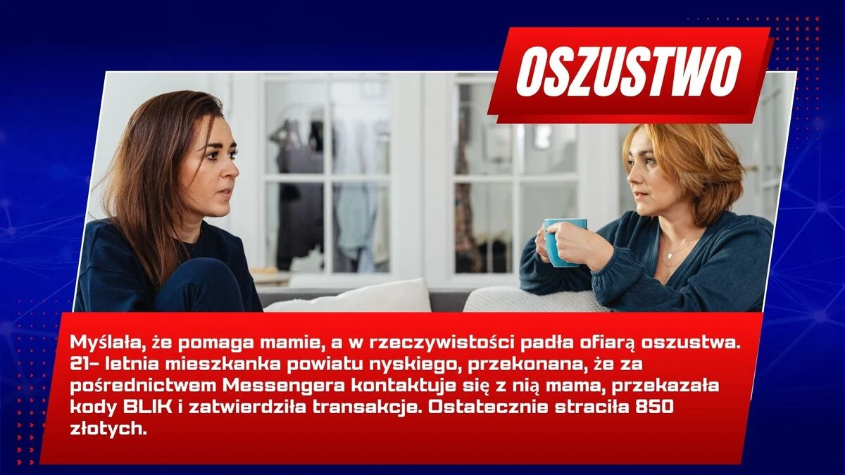 Podszył się pod matkę i wyłudził kod BLIK. 21-latka straciła 850 zł