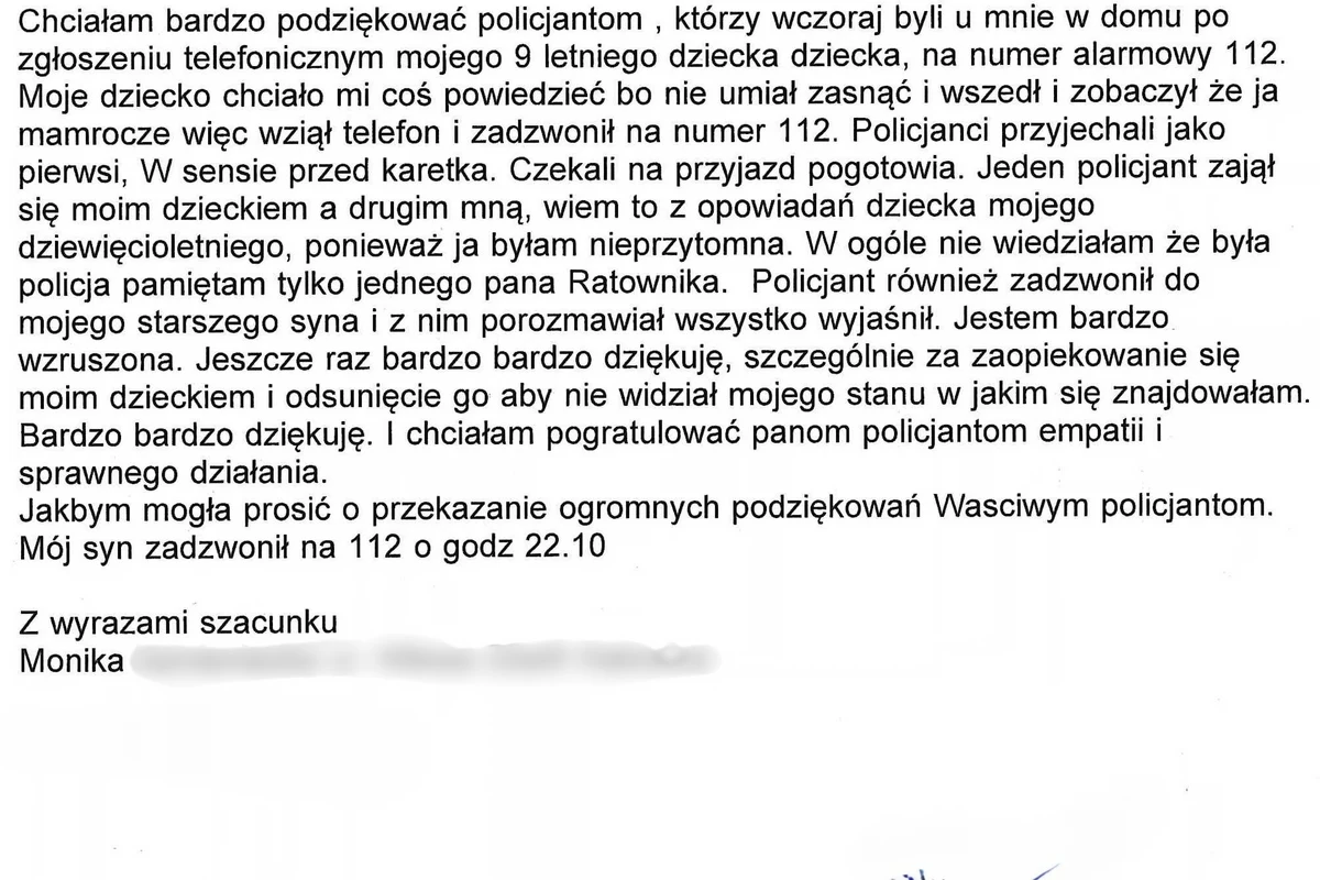 9-latek zadzwonił po pomoc dla mamy – policjanci dotarli pierwsi